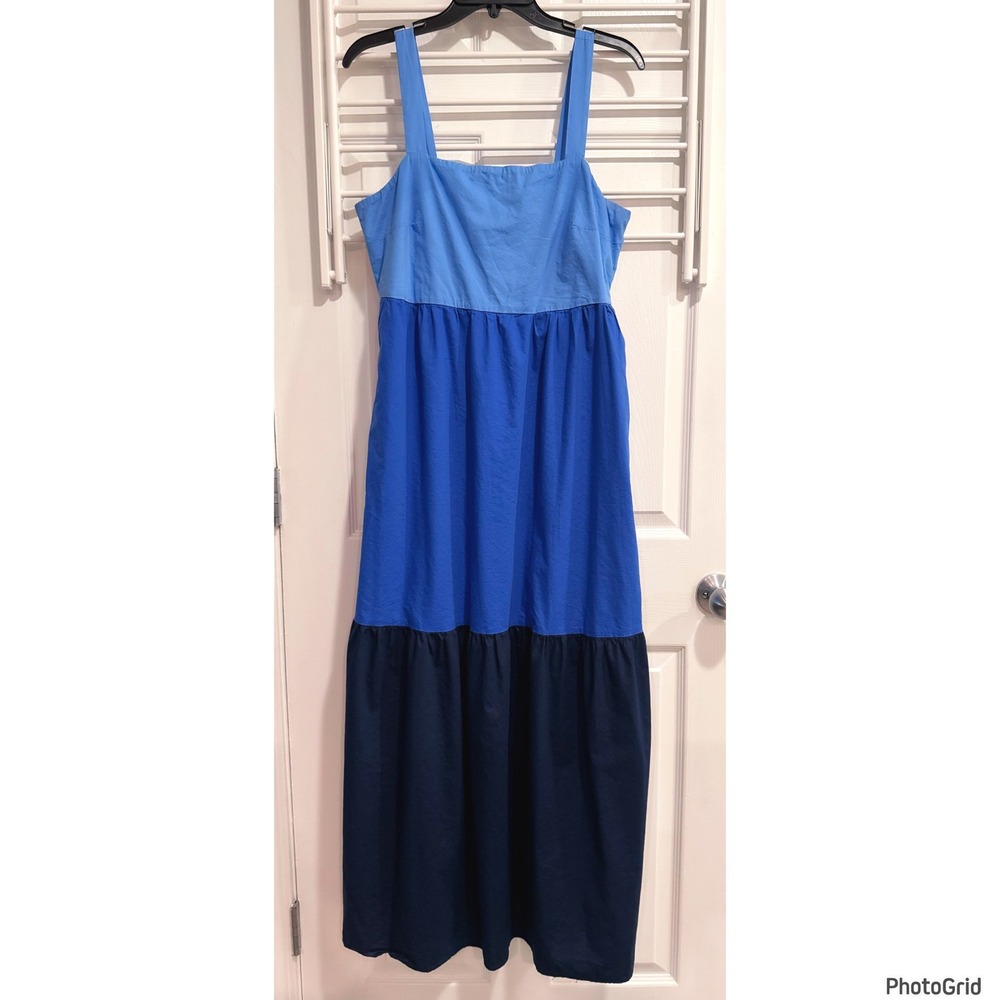 Loft Blue Colorblock Tiered Maxi Sundress Smocked Medium Vacay Boho Beach